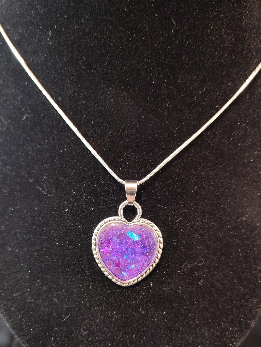 2 For $10 Handmade Purple Heart Pendant Necklace with sparkly effect